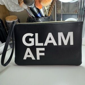 3/$15 Glam AF Makeup Bag with Handle Strap Black w/ Golden Zipper Closure